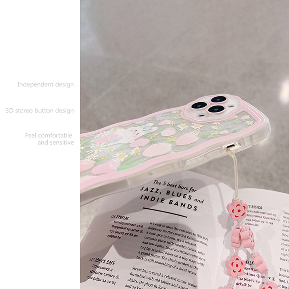 For iPhone 12 Pro Max Rabbit Flower Pattern Phone Case Transparent TPU Back Cover with Wrist Chain For iPhone 12 Pro Max Rabbit Flower Pattern Phone Case Transparent TPU Back Cover with Wrist Chain